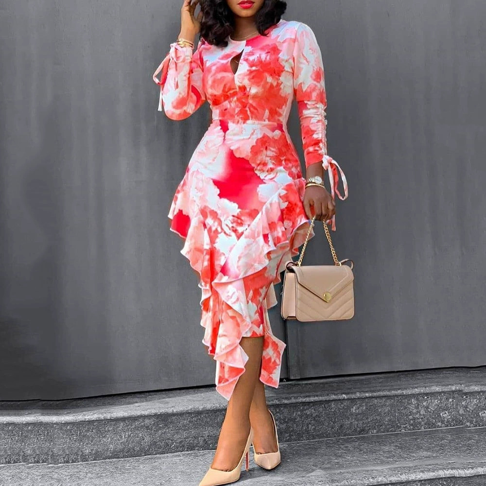 ZARA Fall Winter Office Printed Ruffle Hem Bodycon Dress
